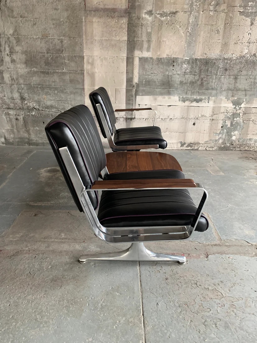 Black Grapevine Langlitz Leather Studio Couch with Black Walnut Table