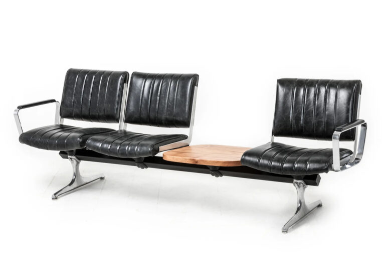 Burnside Black Leather Studio Sofa with Table