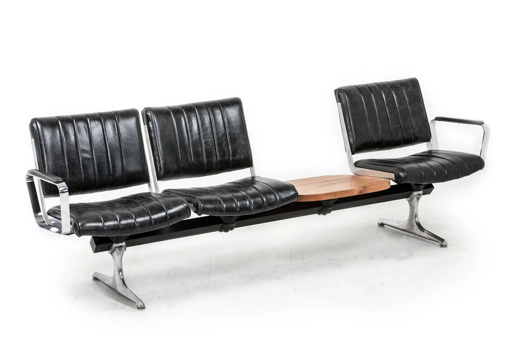 Burnside Black Leather Studio Sofa with Table