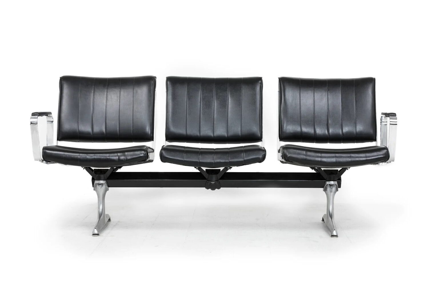Chromcraft Black Vinyl 3 Seat Airport Bench