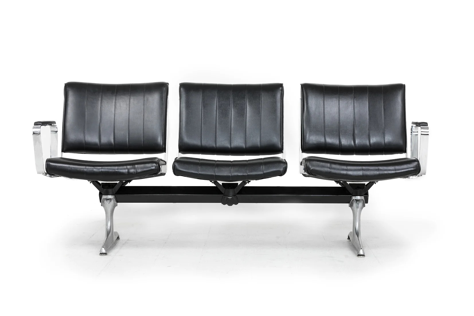 Chromcraft Black Vinyl 3 Seat Airport Bench