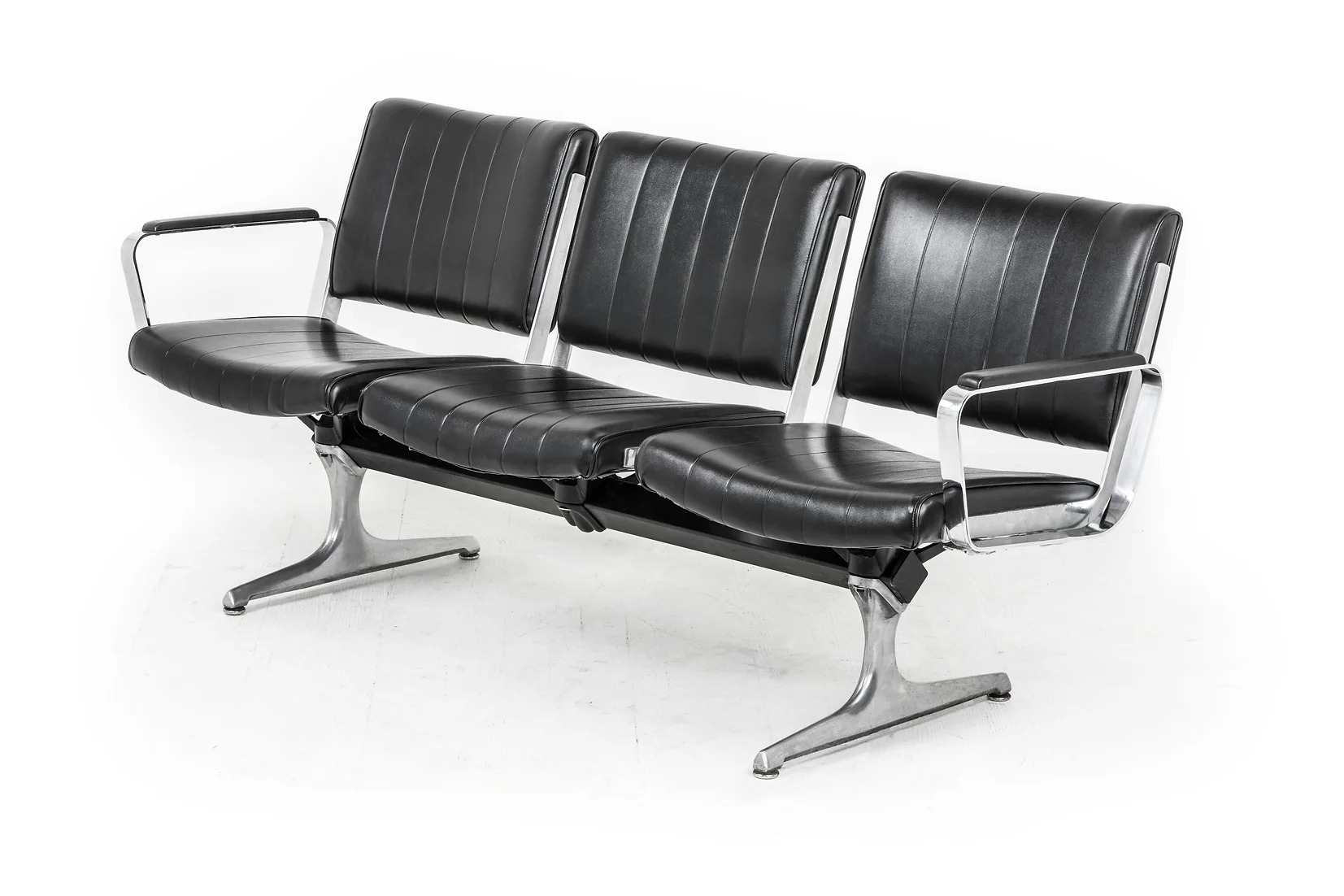 Chromcraft Black Vinyl 3 Seat Airport Bench