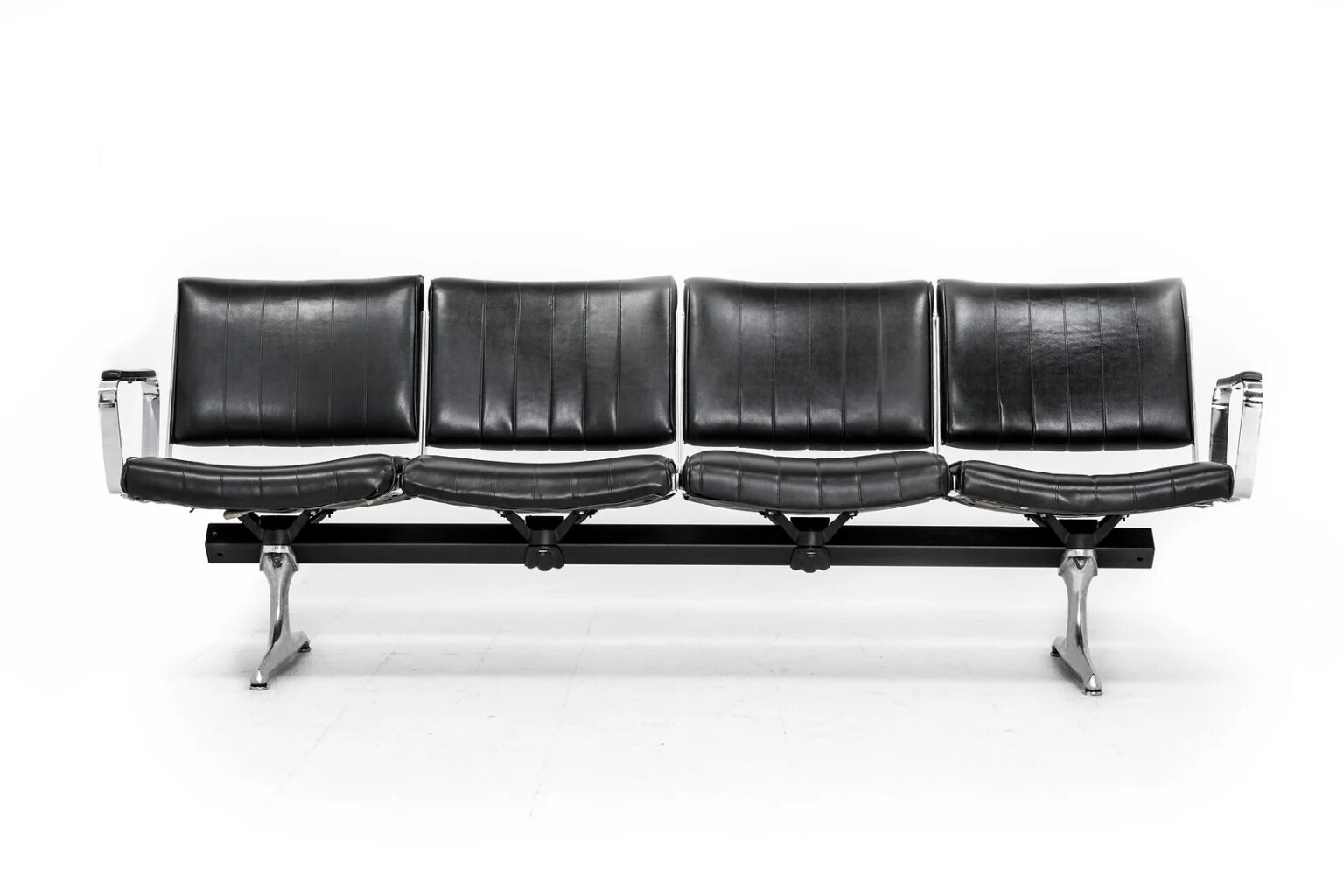 Chromcraft Black Vinyl 4 Seat Airport Bench