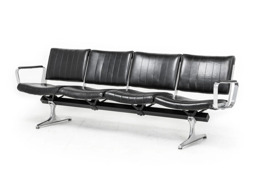 Chromcraft Black Vinyl 4 Seat Airport Bench