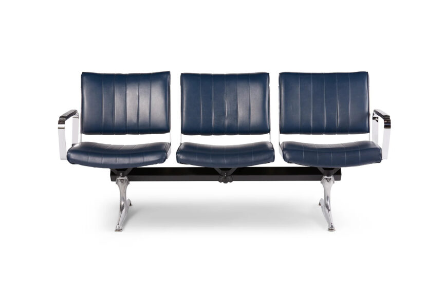 Chromcraft Navy Vinyl 3 Seat Airport Bench