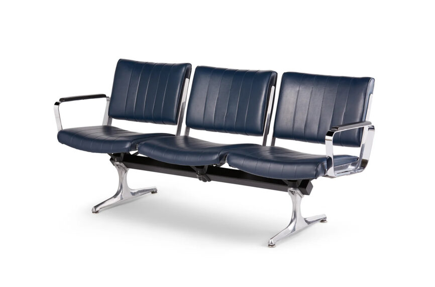Chromcraft Navy Vinyl 3 Seat Airport Bench