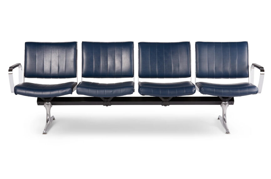 Chromcraft Navy Vinyl 4 Seat Airport Bench