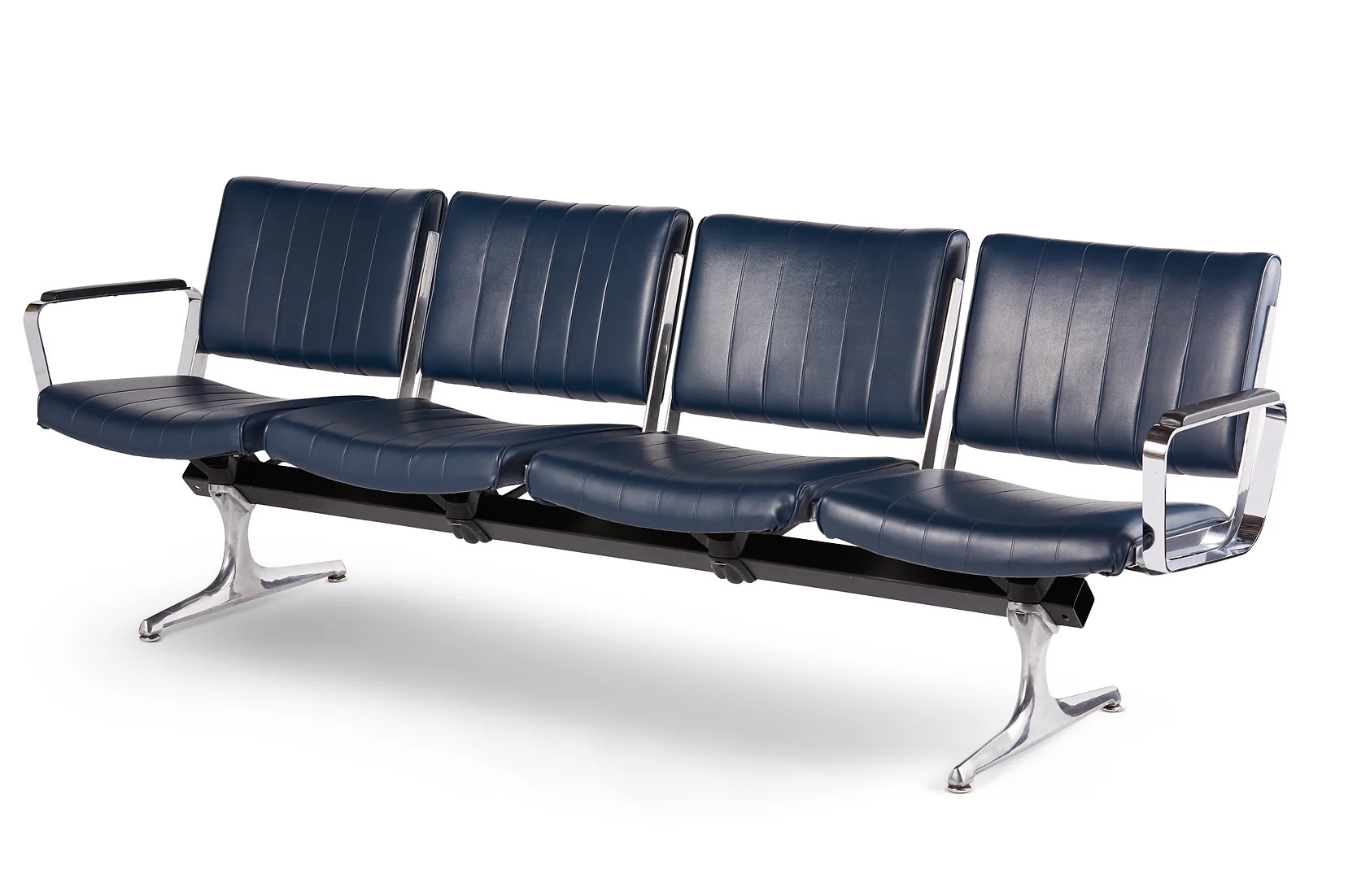Chromcraft Navy Vinyl 4 Seat Airport Bench