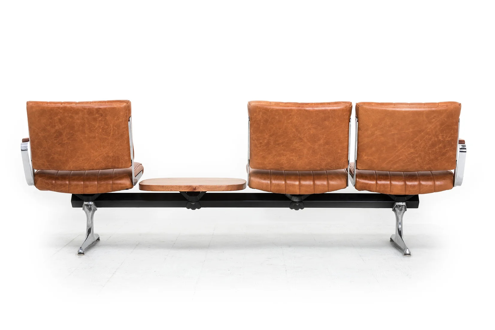 Hawthorne Brown Leather Studio Sofa with Table