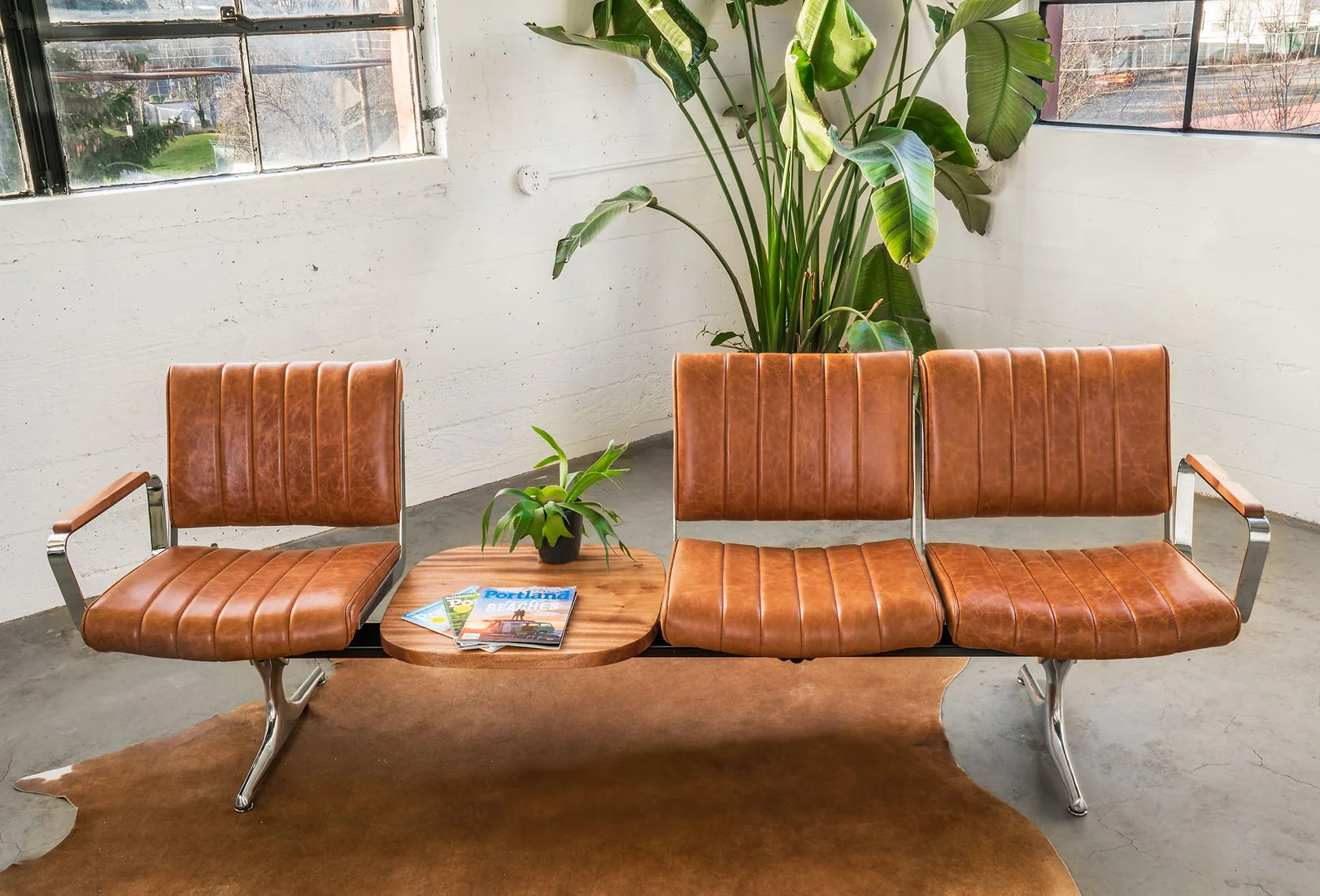 Hawthorne Brown Leather Studio Sofa with Table