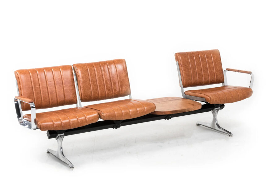 Hawthorne Brown Leather Studio Sofa with Table