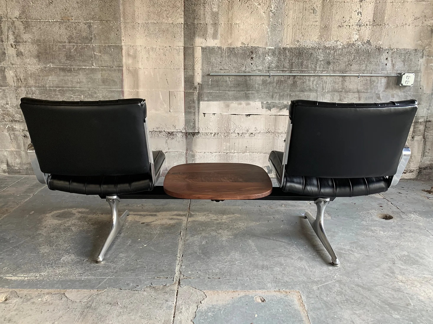 Langlitz Leather Studio Couch with Black Walnut Table