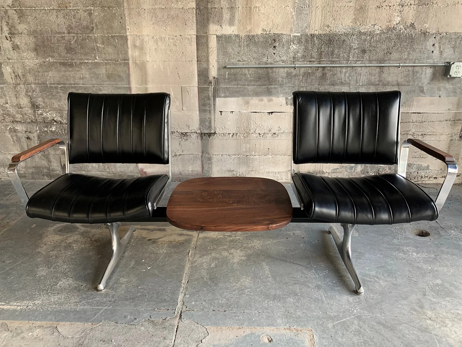 Langlitz Leather Studio Couch with Black Walnut Table