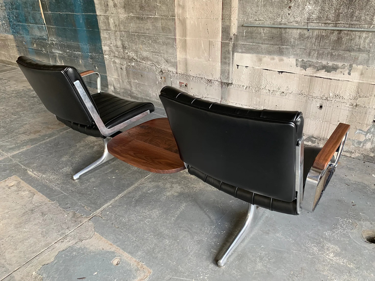 Langlitz Leather Studio Couch with Black Walnut Table