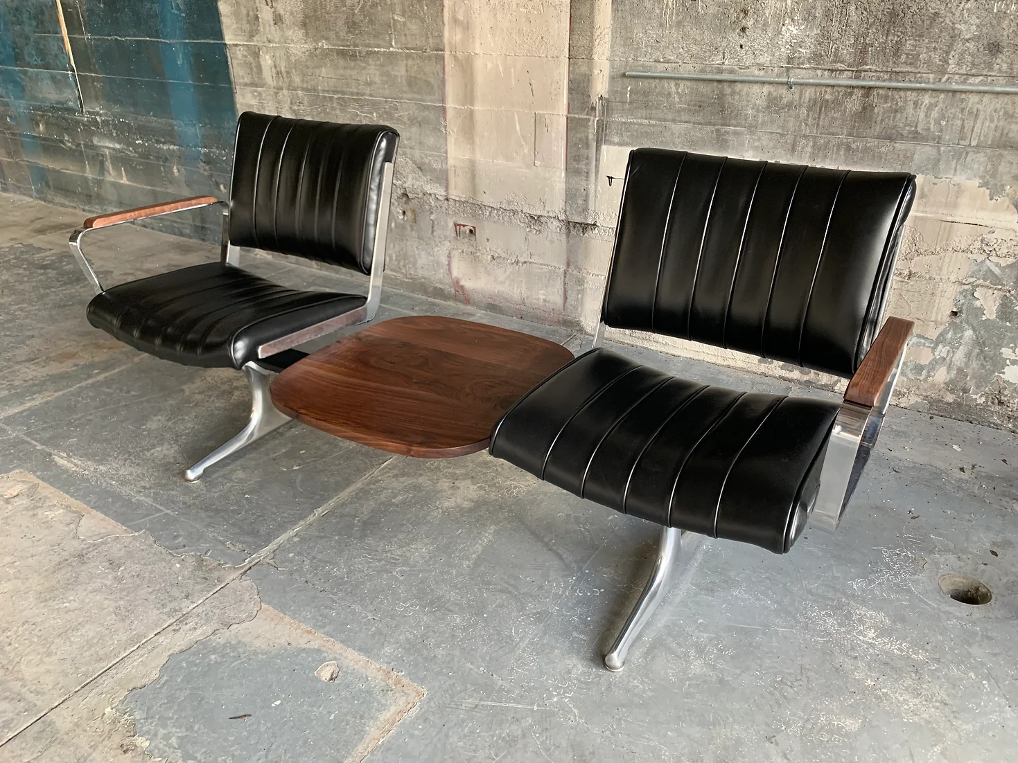 Langlitz Leather Studio Couch with Black Walnut Table