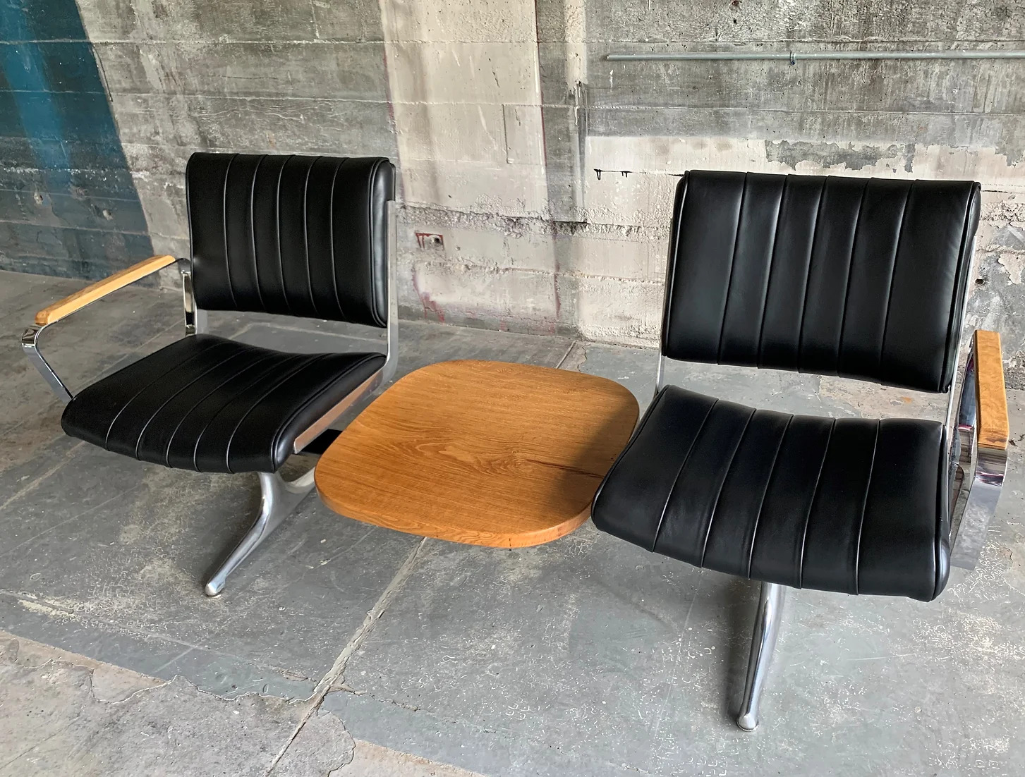 Langlitz Leather Studio Couch with White Oak Table