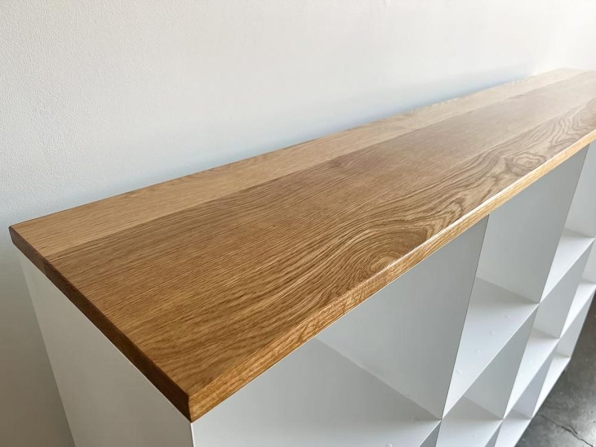 Steel cubby with hardwood top